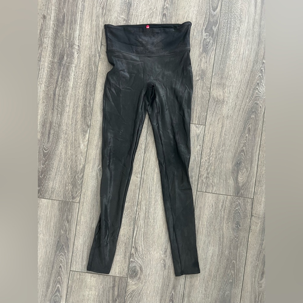 SPANX Black faux leather Leggings glossy size small